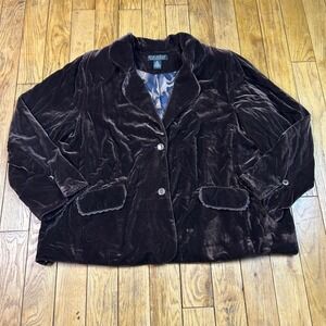 Dialogue Brown Velvet Blazer Jacket 3X Plus Size Lined Lace Trim WUTJ0012